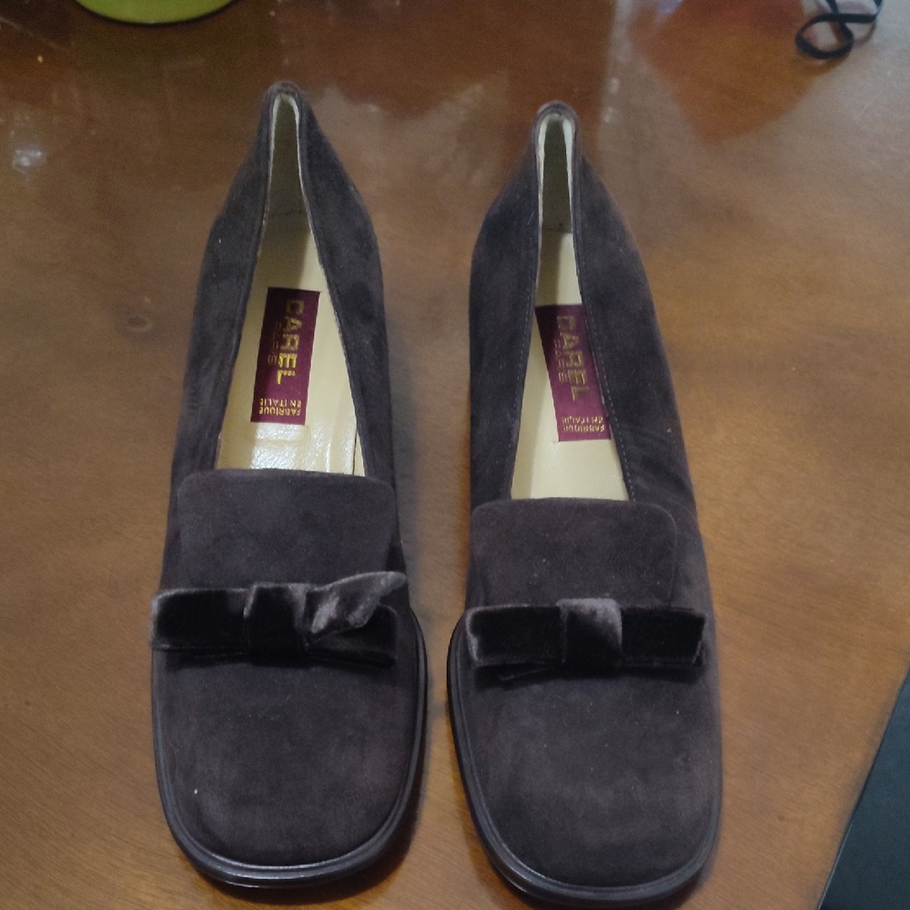 Brown Suede Shoes, Velvet Bow Detail. Made In Italy, Purchased In Paris. New.